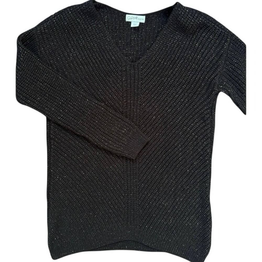 Jaclyn Smith Black Gold Metallic V-Neck Sparkle Sweater M